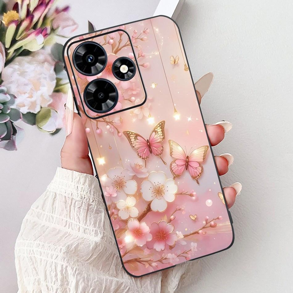 For Infinix Hot 30 Play 30i Hot30 4G Elegant Floral Cat Phone Case For Infinix Hot 30 30Play Hot30i Black Silicone Soft Cases