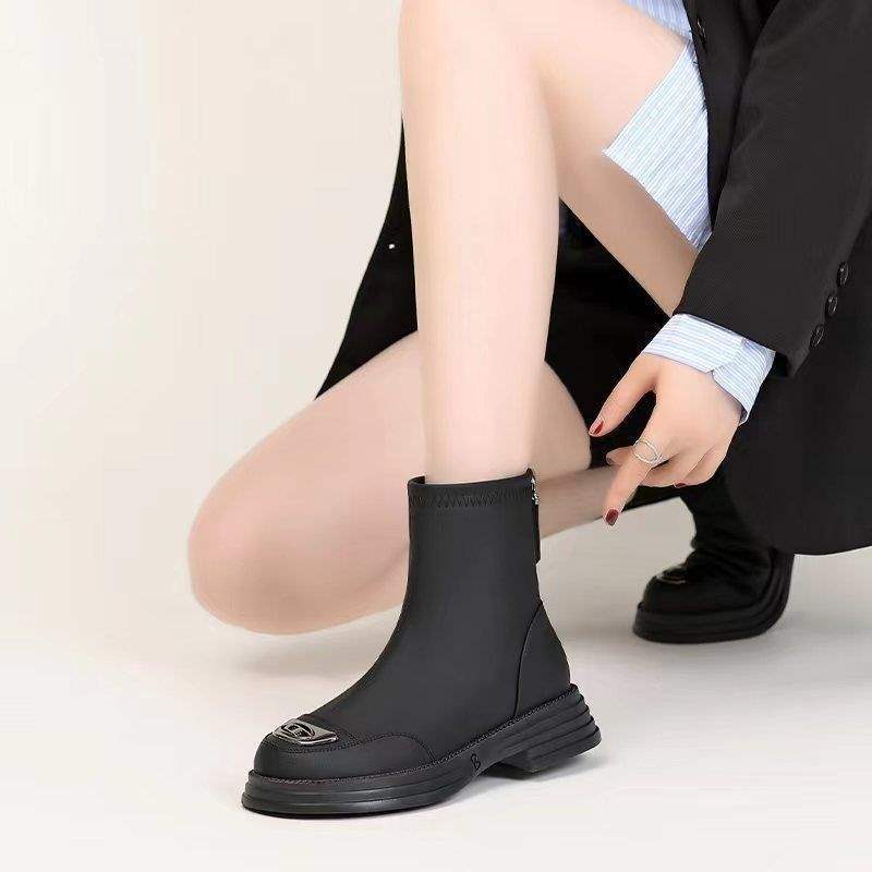 Real soft leather thick heel short boots women's 2025 autumn and winter new Martin boots foreign soft sole thin boots thick sole velvet cotton shoes