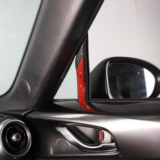 Red Carbon Fiber Front Triangular Window Sticker For Mazda MX-5 Miata 2016-23