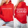 Autumn Fleece Hoodie Pink God Is Good Christian Hoodie Bible Verse Sweatshirts Long Sleeve Tops Jesus Aesthetic Hoodies