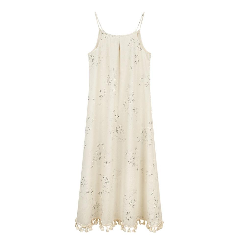 A-line Sleeveless Long Dress Loose Beach Vacation Sundress Floral Skinny Strap Dress  for Girls