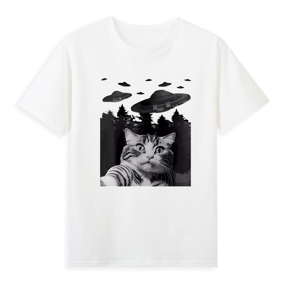 Cat Selfie With Ufos Alien Ufo Funny Cat Lover Tshirt S