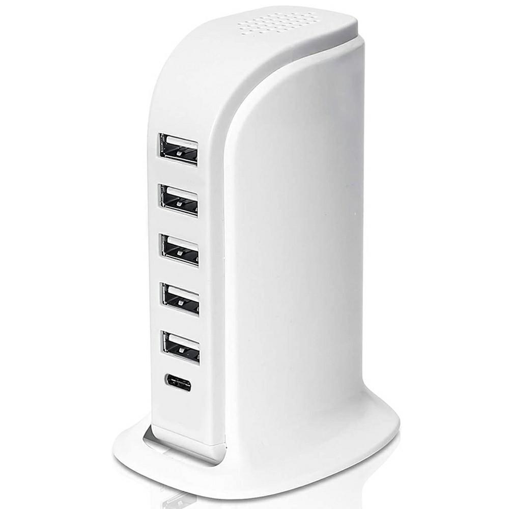 

828 40W Multi-Port Charger Type-C + 5 USB-A Desktop Phone Fast Charging Station B