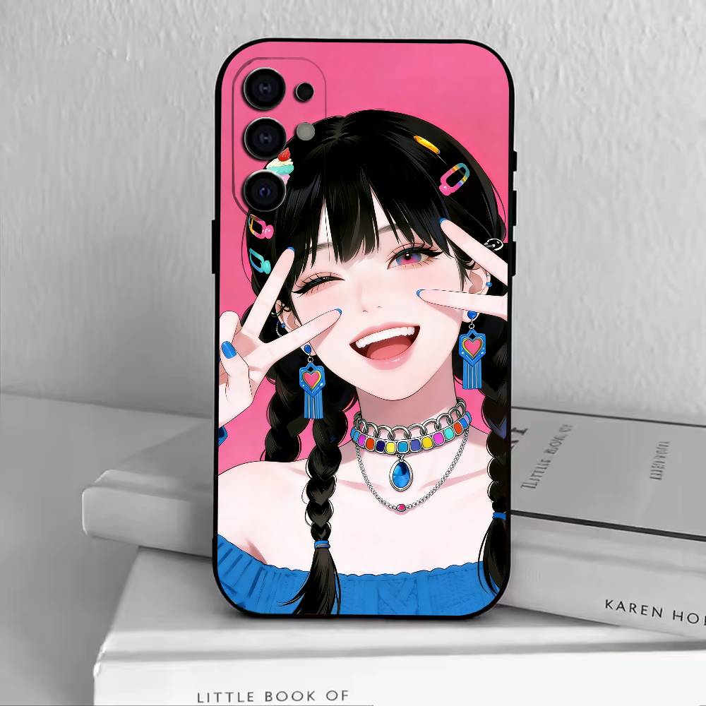 Cute Girl  Phone Case For Samsung S25,S24,S21,S22,S23,S30,Ultra,S20,Plus,Fe,Soft Silicone Black Cover