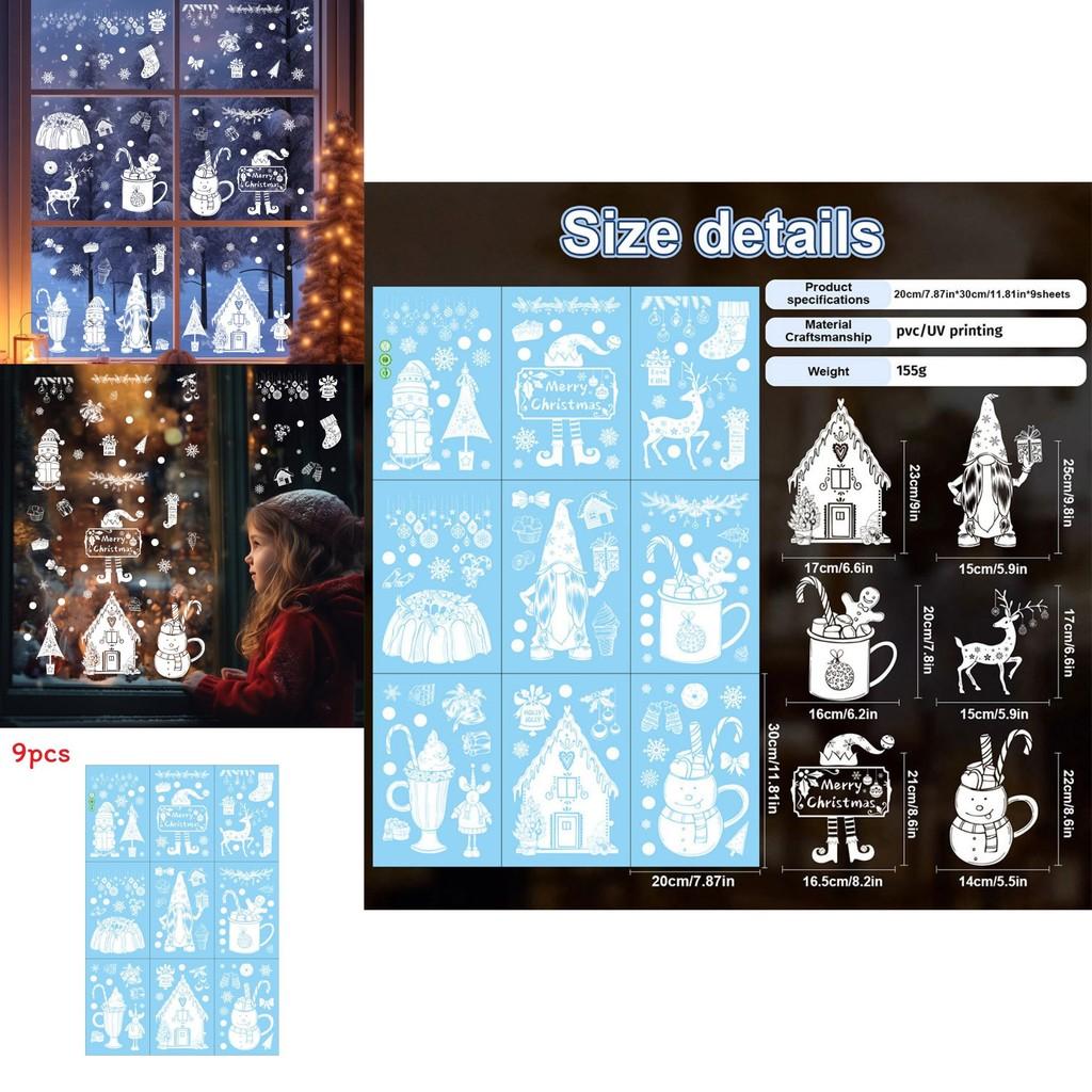 Christmas Snowflake Reindeer Window Sticker With Static Glass Decals For Holiday Decor
