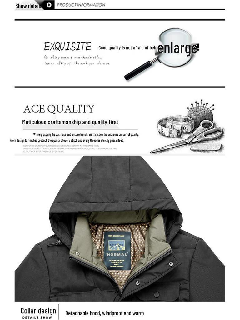 Men's Mid-Length Down Cotton Winter Coat for Dad and Grandpa