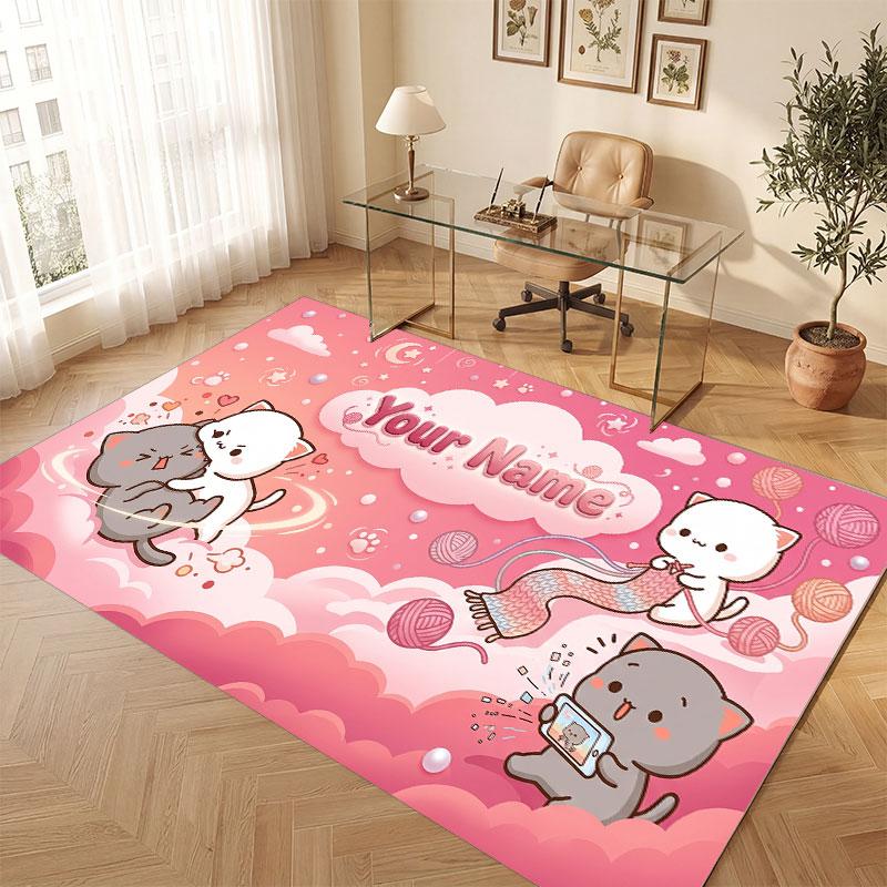 Neon Colorful Theme Crystal Velvet Floor Rug Personalized Custom Name Text Warm Carpet Home Decoration