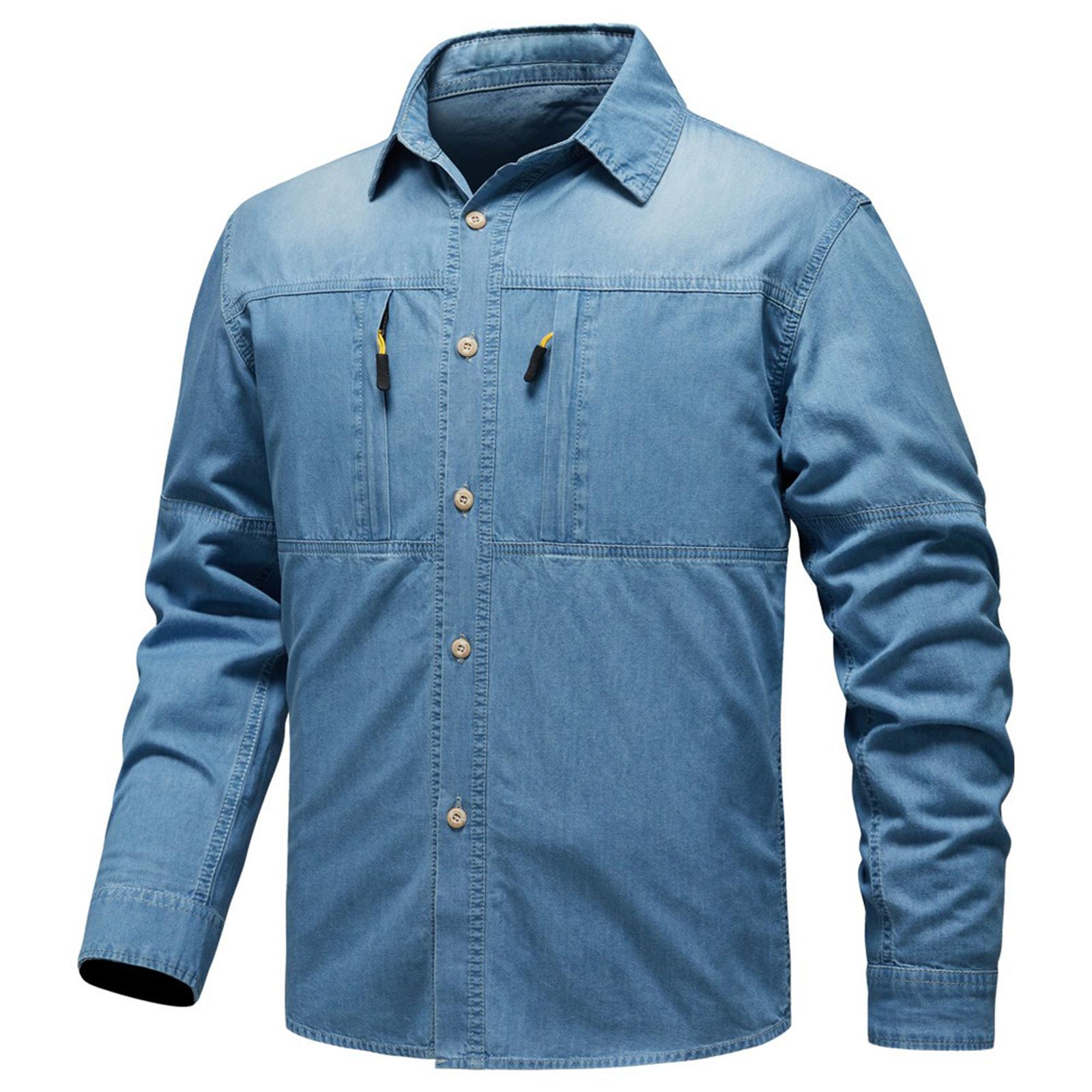 

Мужская джинсовая рубашка с длинным рукавом, повседневная, приталенная, топ M