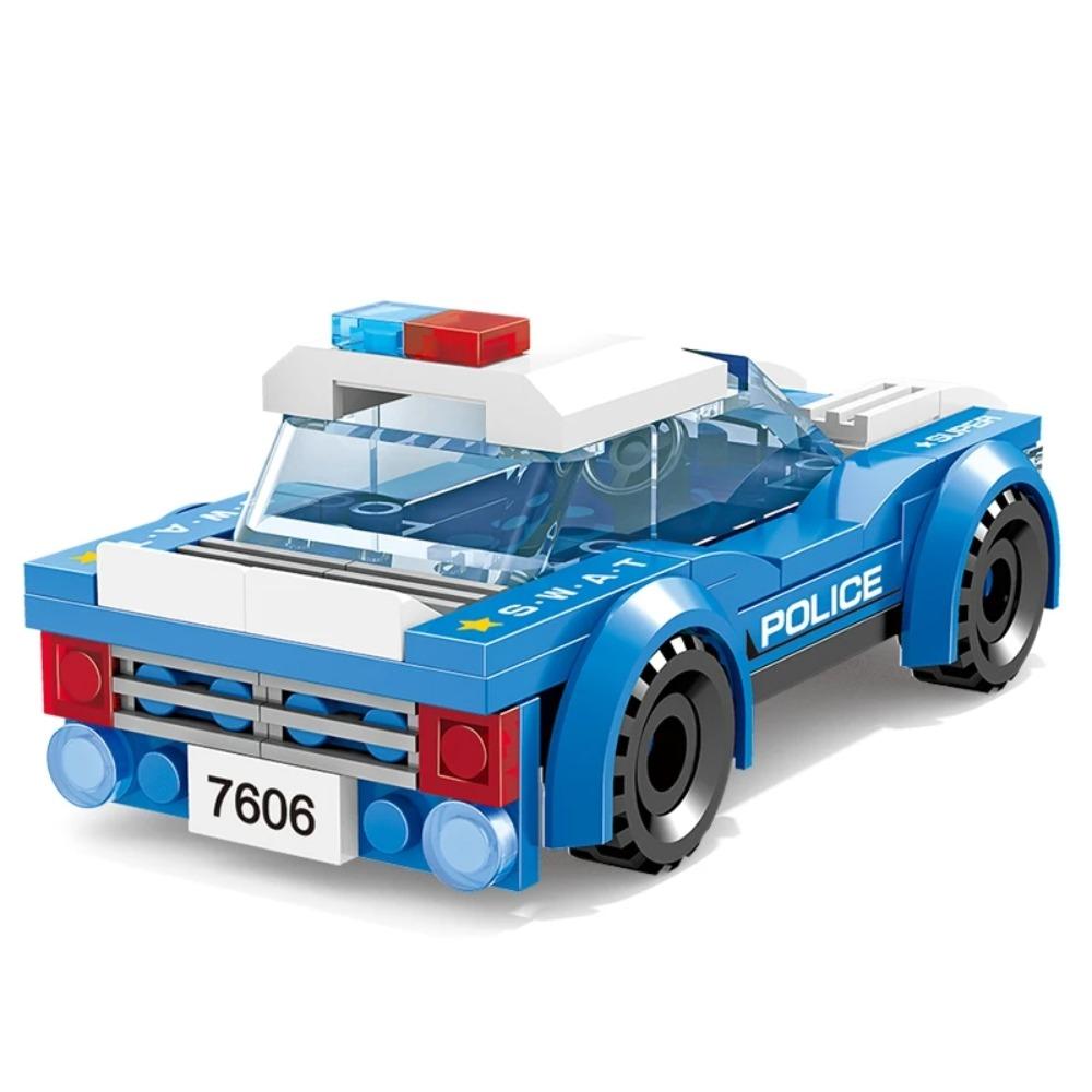 100PCS Blue Police Car Building Blocks Set, Creative Construction DIY Toy, Gift for Kids Boys Children