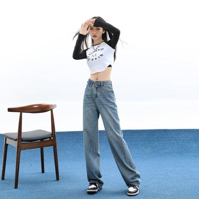 Sonbahar ve Kış için Kadınlar için Yüksek Belli Geniş Paça Pantolonlar Denim Kışlık Bol Zayıflatıcı Yere Kadar Pantolon Düz Kesim Pantolon