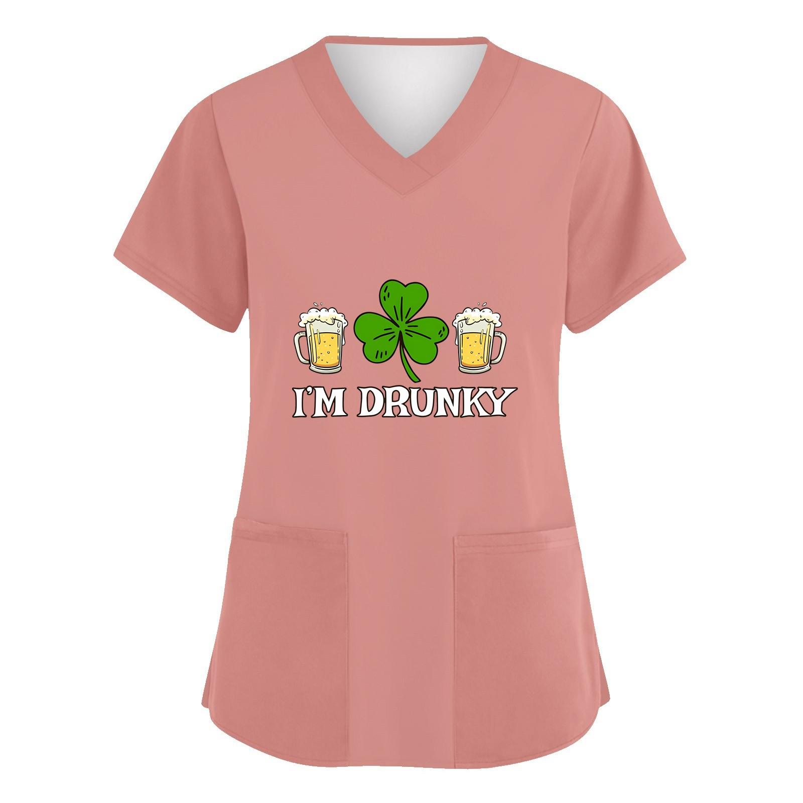 

Женская мода с v-образным вырезом, короткими рукавами и карманами, топы с принтом XXXL розовый