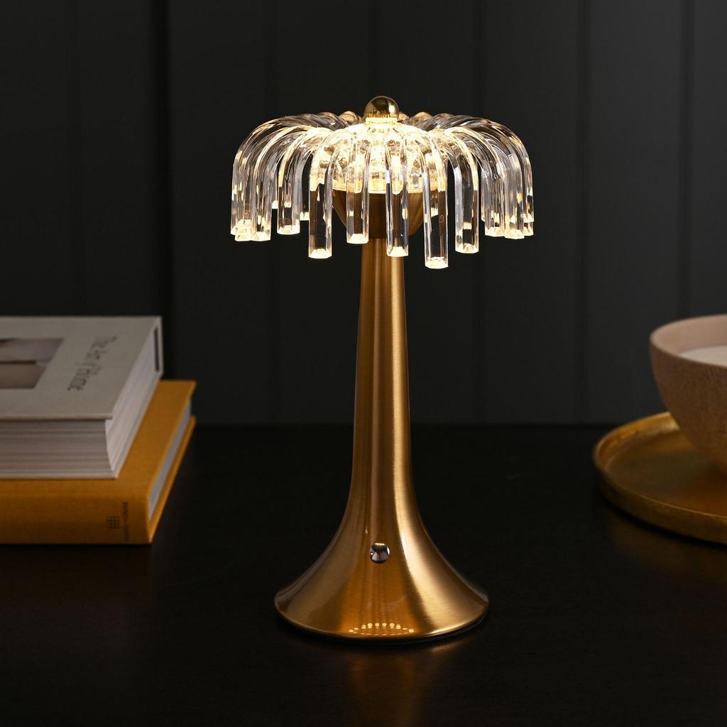 Hestia Crystal USB LED Touch Table Lamp with Bronze Base & Trim