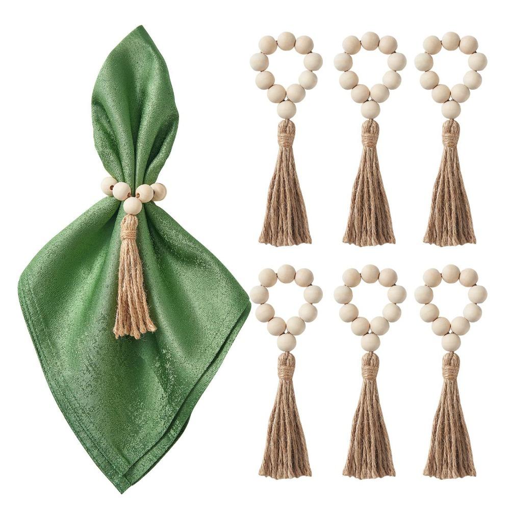 2Pcs Wood Bead Napkin Rings Handmade Weddings Country Dinner Table Napkin Holder with Tassels Bead Home Kitchen Table Decoration