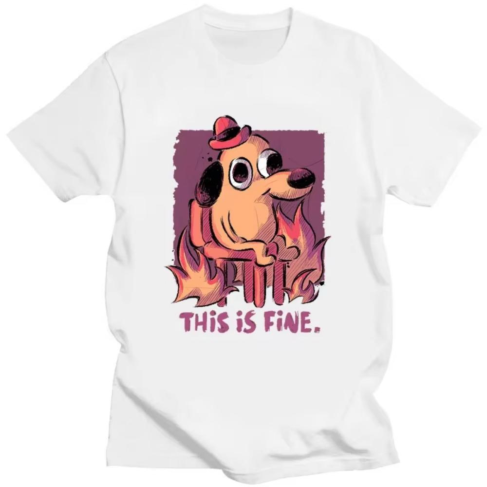 Kawaii T-Shirt This Is Fine Es wird alles gut Meme Kreatives T-Shirt Geschenk für Harajuku Freunde Männer Frauen T-Shirt Herrenbekleidung