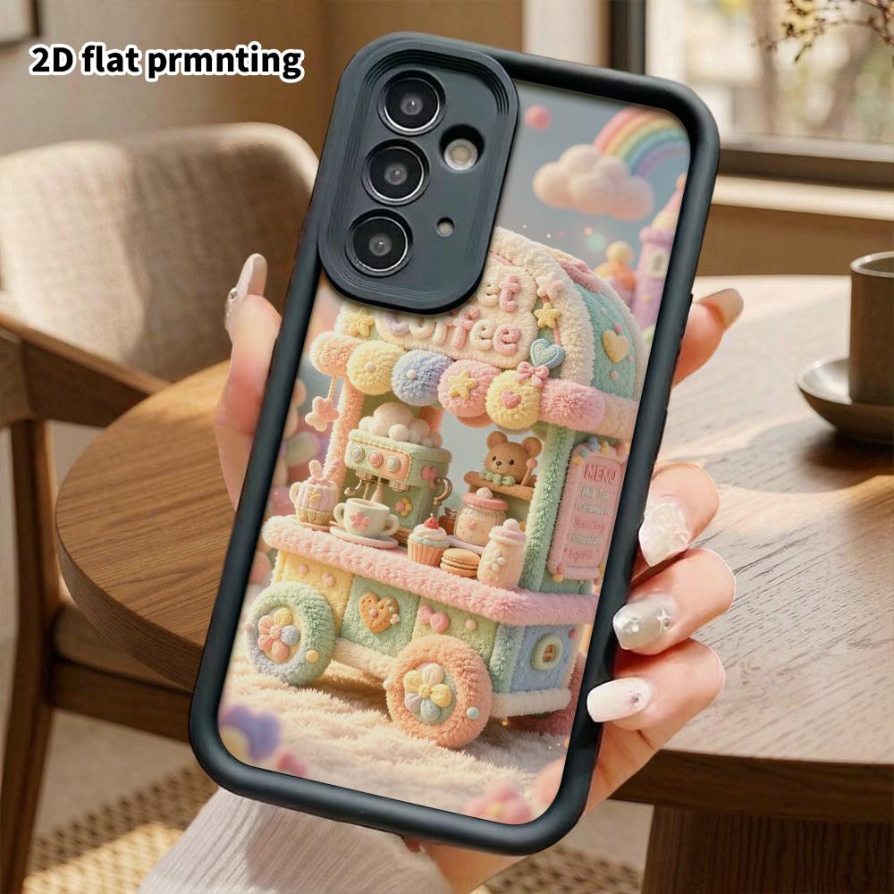 Phone Case: 2D Flat, Fits Samsung Galaxy A34 A35 M05 M06 S20 S22 S21 FE Plus 5G Protective Case, Coffee Cart, Perfect Christmas and Halloween Holiday 