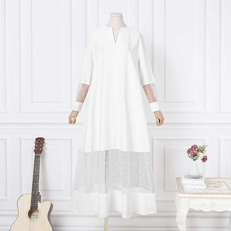 

VONDA весенние женские модные вечерние кружевные лоскутные платья макси с длинными рукавами праздничное плиссированное прозрачное длинное платье Vestidos плюс размер S белый