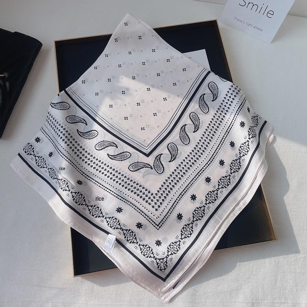 Women's French Retro Silk Cashew Scarf: Versatile Square Ribbon Headscarf