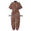 Retro Leopard Print Plus Size Jumpsuit for Women - Short Sleeve, Button-Up, Casual Loose Fit (2020 European Design)