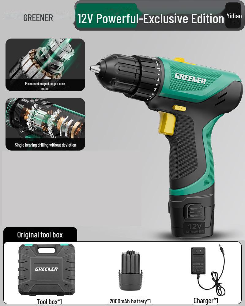 Green Forest Rechargeable Lithium Hand Drill - Multi-Function Electric Screwdriver for Household & Wall Drilling