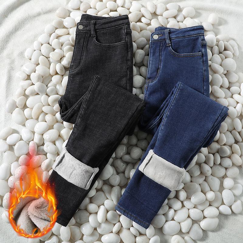 

Women s Black Fleece-Lined Extra Long High Waist Skinny Jeans, 2023 Spring/Autumn Slim Fit. Size 25