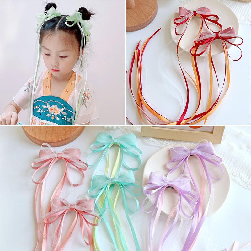 New Chinese-Style Ribbon Bow Hair Clip for Girls - Hanfu Tassel Braided Headwear Accessory