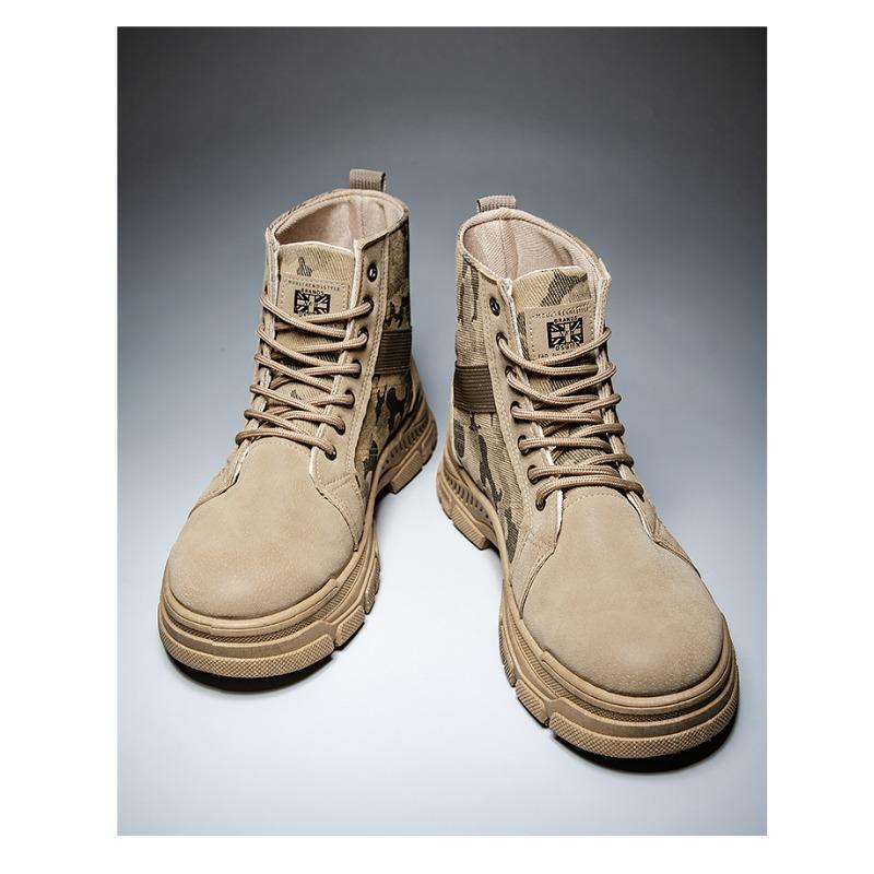 Men's Autumn Winter Camo Martin Boots, Thickened Warm Mid Top Retro Work Shoes, Non-slip Thick Sole Outdoor Combat Boots for Men