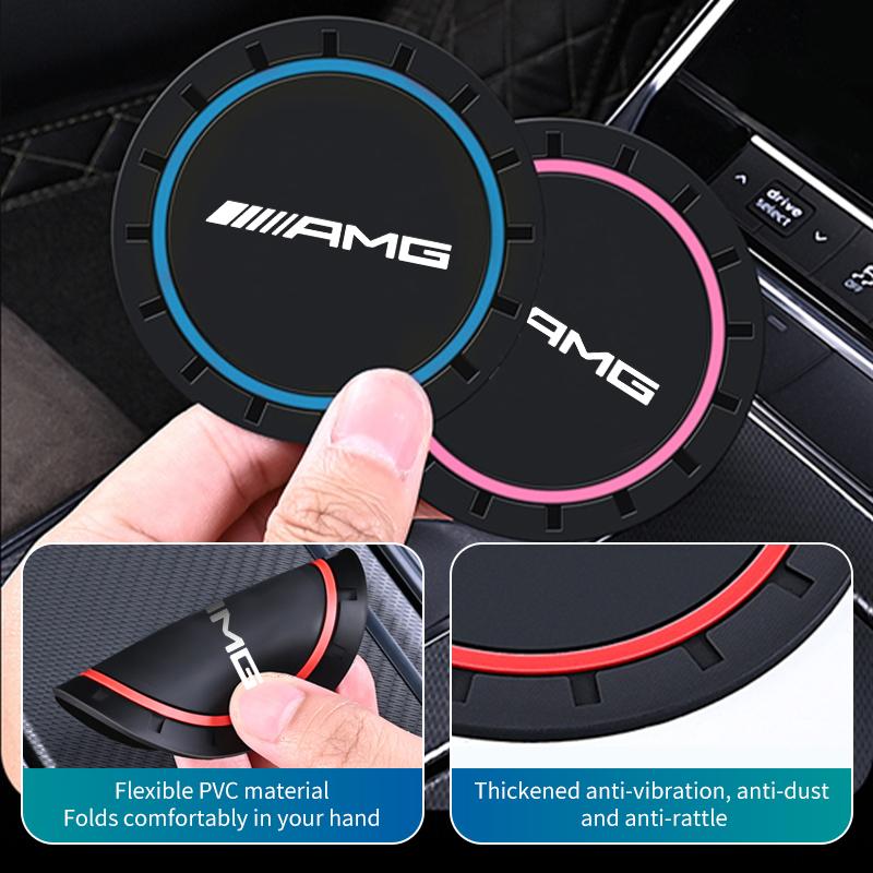 2pcs Car Coaster Water Cup Bottle Mat Silicone Non Slip Pad For Mercedes Benz AMG C180 C300 W124 W176 W177 C200 C260 GLC CLE CLA