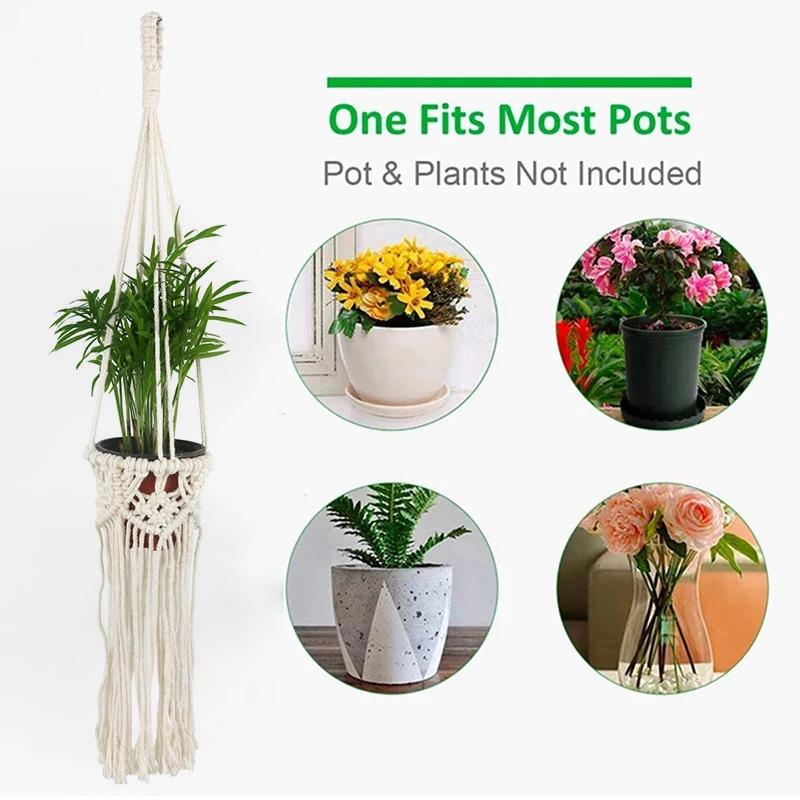 Vintage Macrame Hanging Baskets Cotton Handmade Flowerpot Net Plant Hanger Holder Basket Garden Home Planter Wall Decor