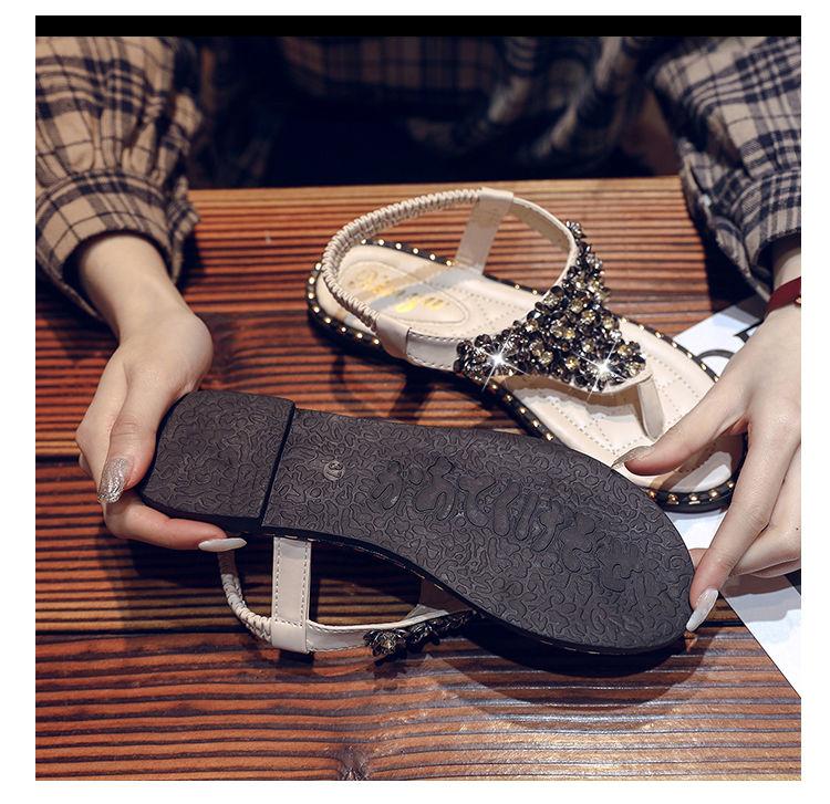 Damen Flache Schlupfsandalen Strass Ein-Wort-Schnalle Strandschuhe Sommer Rutschfest Bequem Verschleißfest Sandalen