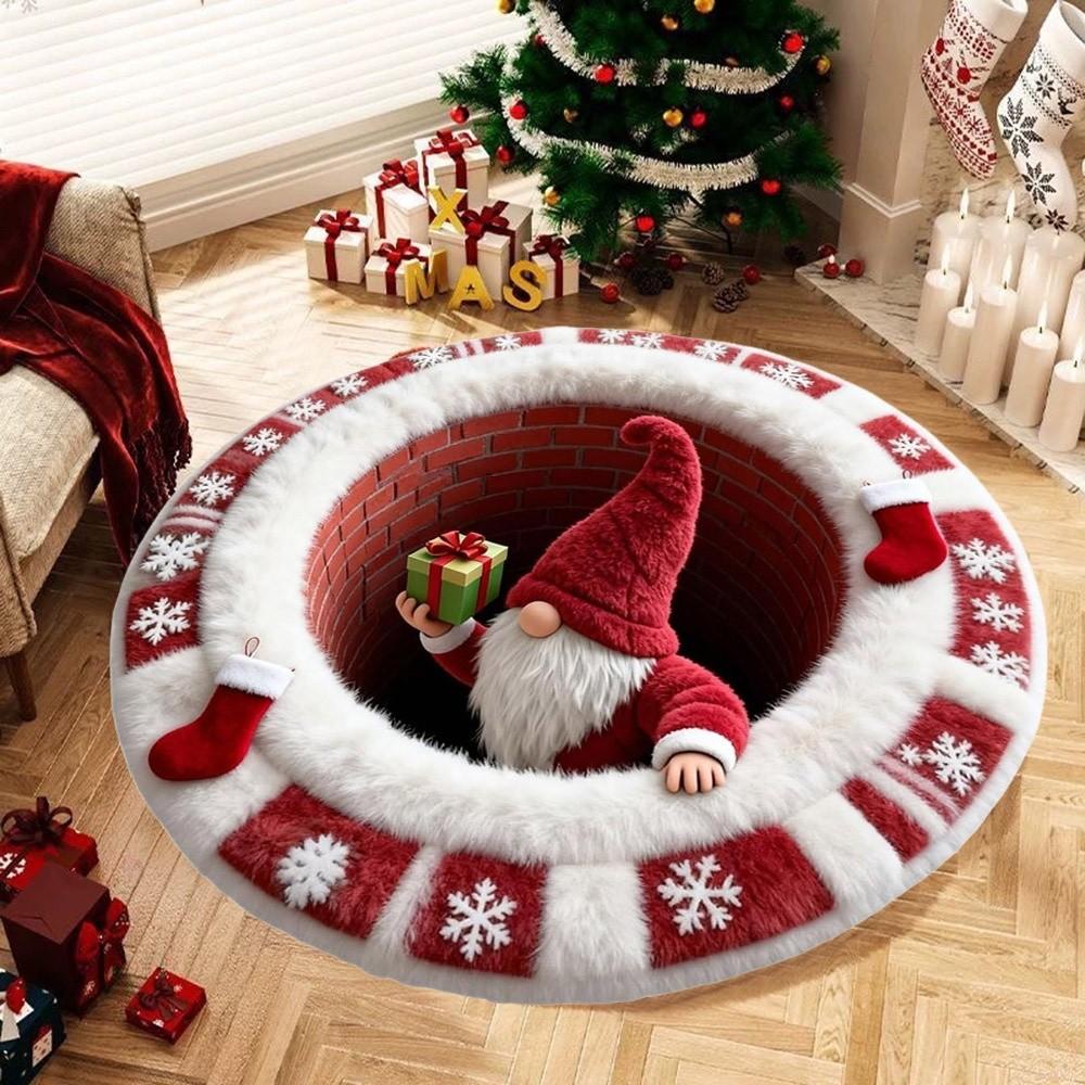 Imitation Cashmere Christmas Round Carpet 3D Special-shaped Santa Claus Floor Mat  Home Decor