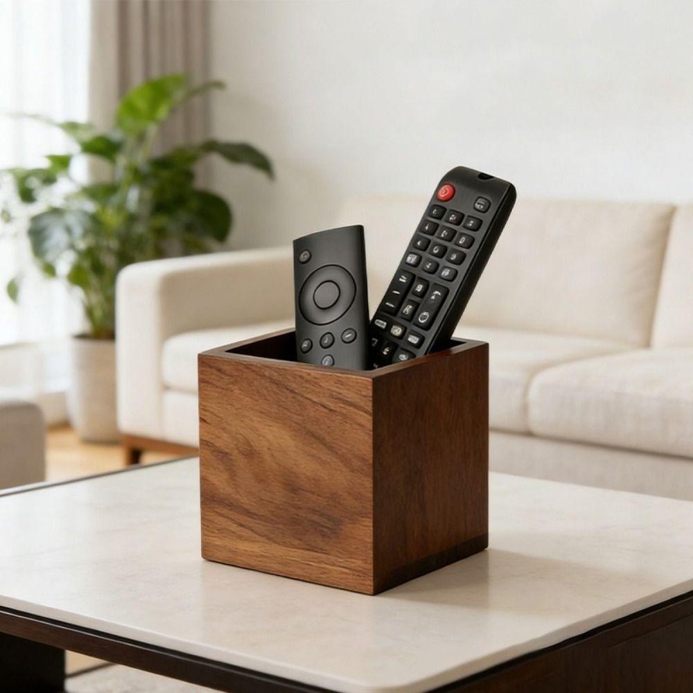 Remote Container Wood Remote Control Holder Simple Vintage Style Pen Holder Decorative Desktop Stationery Box for Living Room