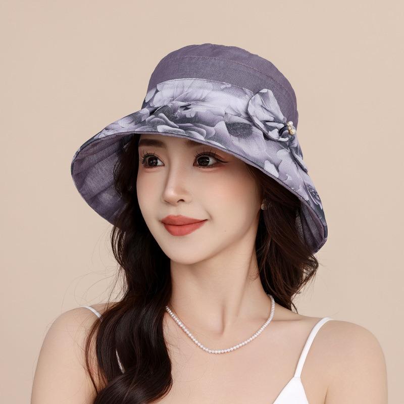 Summer New Sunscreen Hat Medium Hat Fashion Organza Bow Sun Hat Women's Big Brim Sunshade Bucket Hat