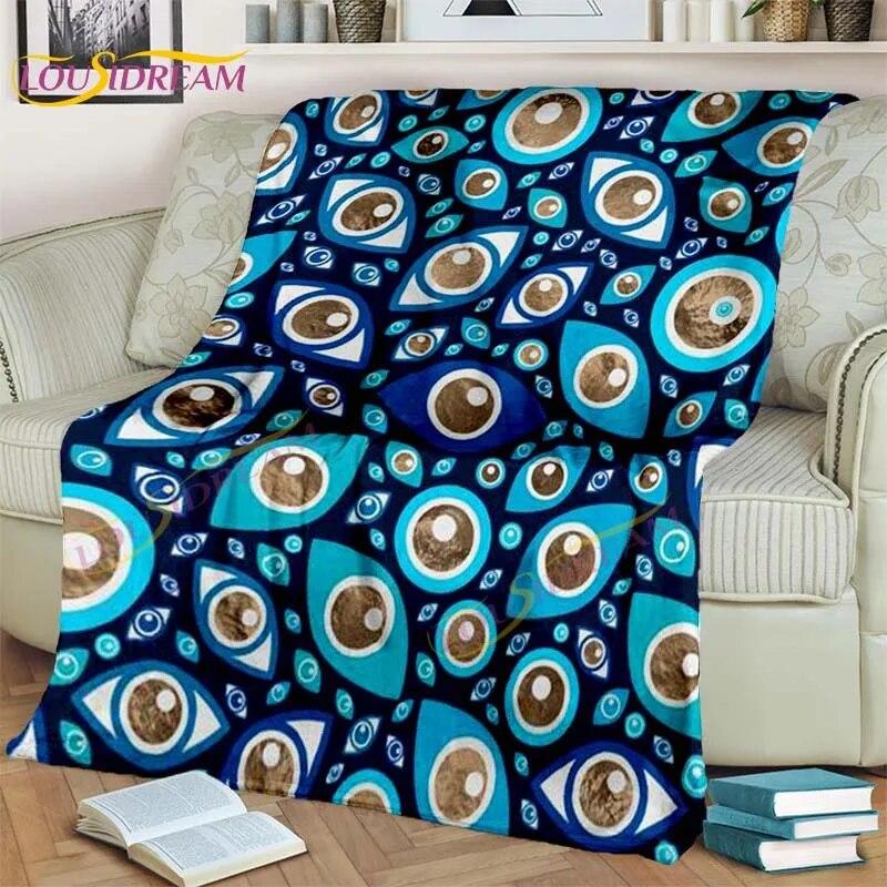 Bule Evil Eye Blanket Hamsa Hand Psychedelic Blanket for Travel Bedding Chair Adult Lightweight Bohemian Style Blanket Tapestry