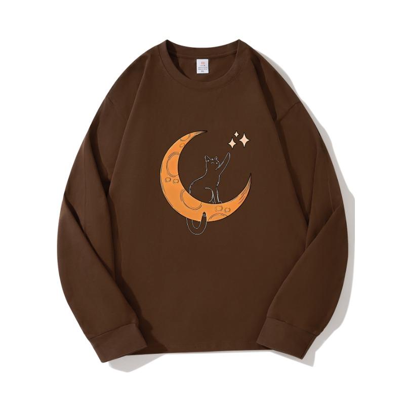 MoonAutumn Clothing Длинные рукава из чистого хлопка Новые мужские и женские топы, весенний внутренний слой, базовая рубашка, футболка с круглым вырезом и длинными рукавами M коричневый