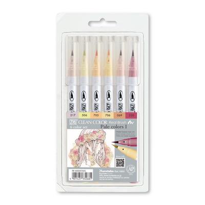 Canetas Pincel Kuretake, ZIG Clean Color Real Brush, 6 Cores Quentes Pálidas, Conjunto RB-6000AT/6VG