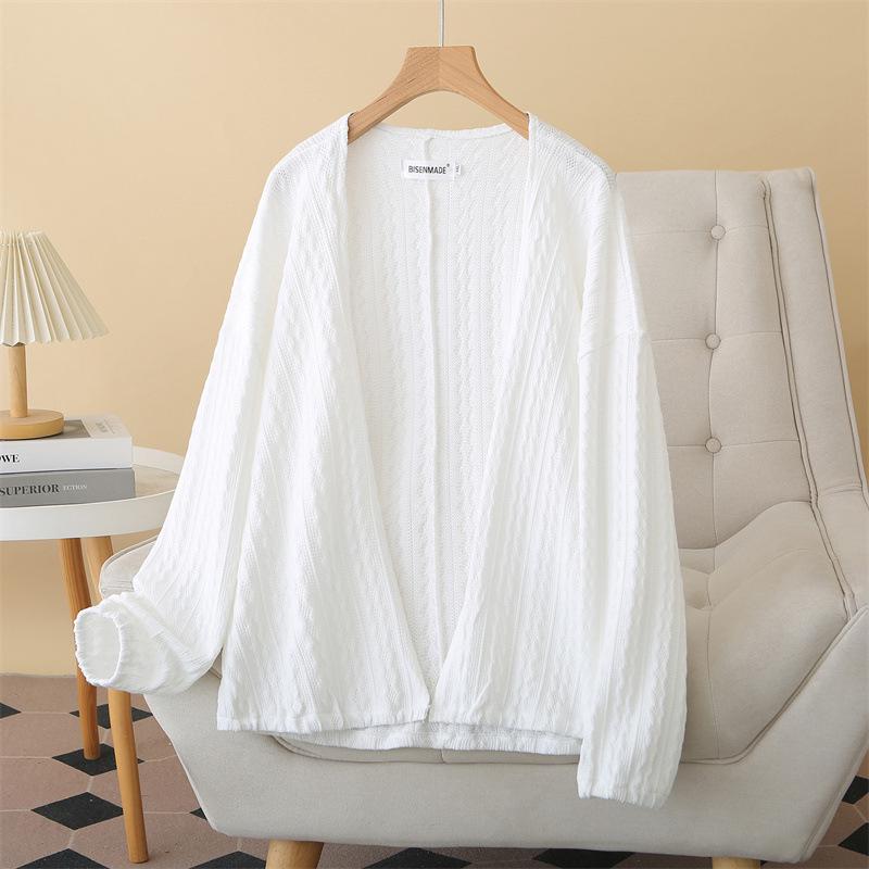 

2026 Spring Plus Size Women s Long Sleeve Jacquard Knit Cardigan - Simple Sun Protection Top (Style 8823) 4XL білий