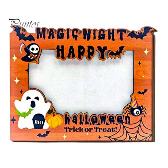 Holiday Table Decorations Halloween Wooden Photo Frame, Double Layer Wood Tabletop Picture Holder, Decorative Desktop Frames Creative Display