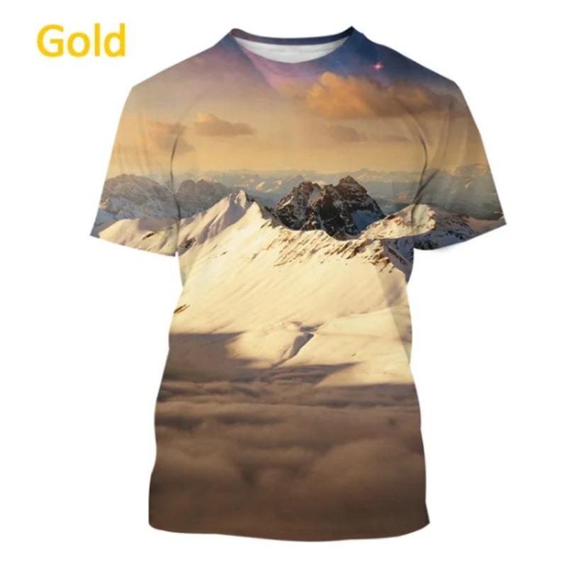 Men's 3D Printed Street Fashion T-Shirt Snow Mountain Scenery Print Short Sleeve O-Neck Pullover casual top