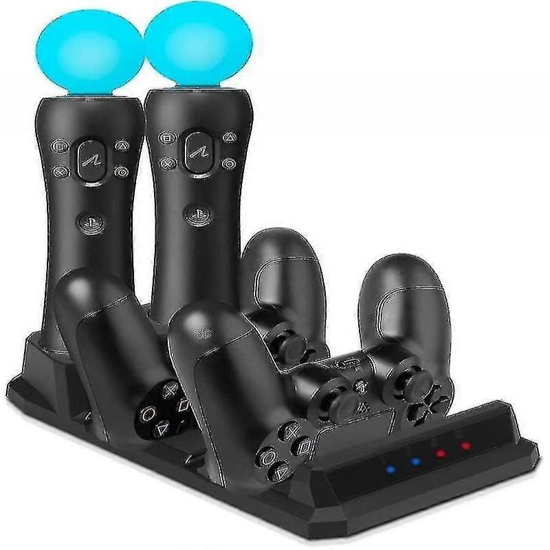 Charging Stand For Two Ps4/Psvr/Move Motion Controllers, 4-In-1 Charging Station Desk Station Charging Stand For Playstation Ps4 Psvr Vr Move