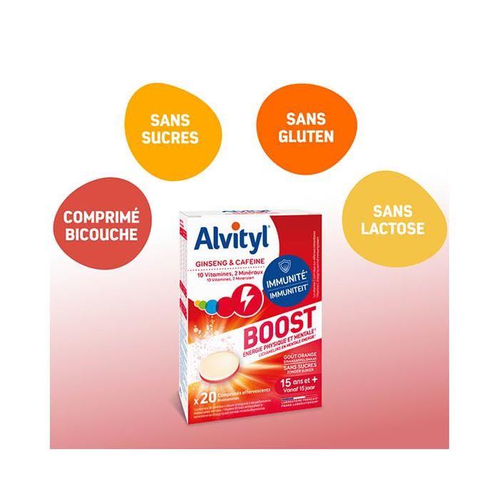Alvityl Boost Effervescents 10 vitamines 2 minéraux dès 15 ans 20 comprimés