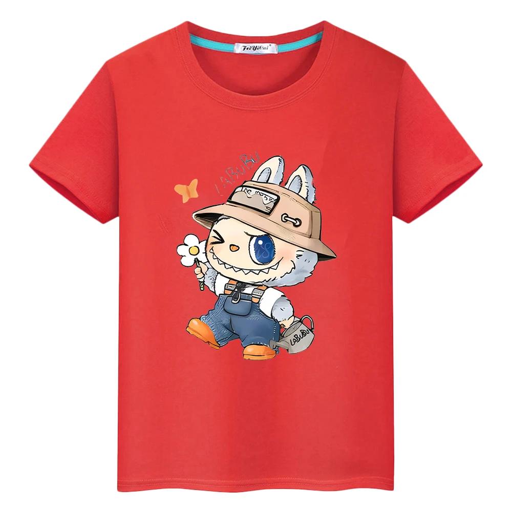 Labubu 100%Cotton T Shirt for Kids Boy 10years Toddler Girl Clothes Kawaii Tops Anime Short  Pride Tshirt Y2k Kids Clothes Girls