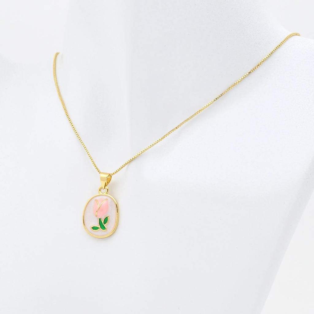 Tulip-Shaped Oil Painting Style Drip Flower Pendant Necklace - DIY Jewelry Accessory