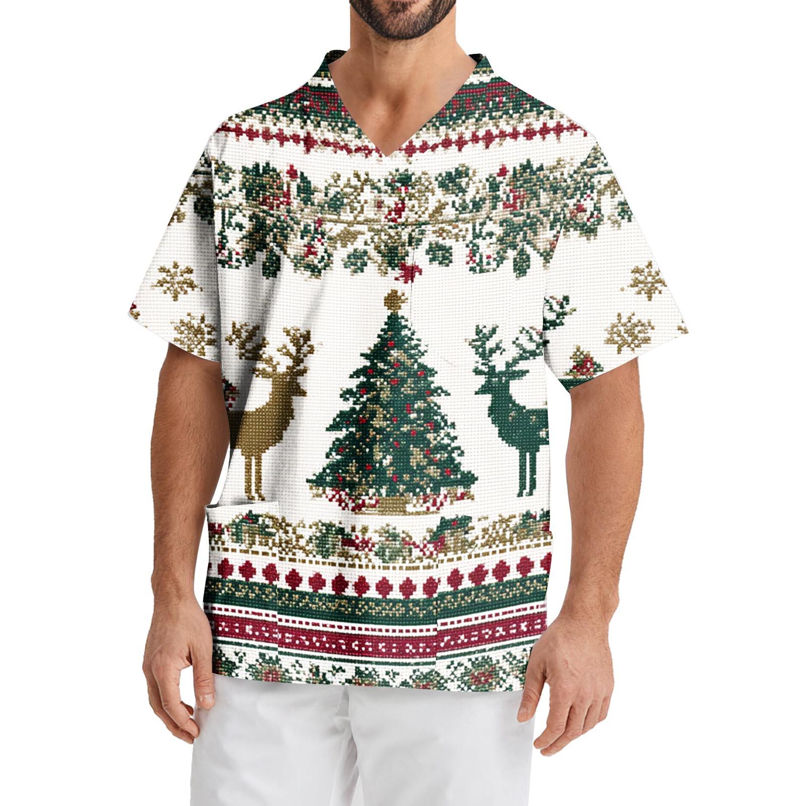 Мужская рабочая блузка с короткими рукавами и v-образным вырезом с принтом, топ с нагрудным карманом XL