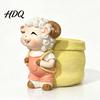 Desk Decorative Ornament Cute Lamb Planter, Cartoon Sheep Carring Bag Plant Pot, Lovely Shaped Decor Small Resin Flower Pot for Succulents,