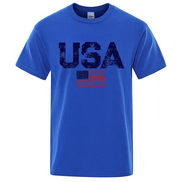 Vintage Usa Flag Street Print Male T Shirts Hip Hop Street Tshirt Summer Casual Cotton Tops Large Size Breathable Tee Clothes