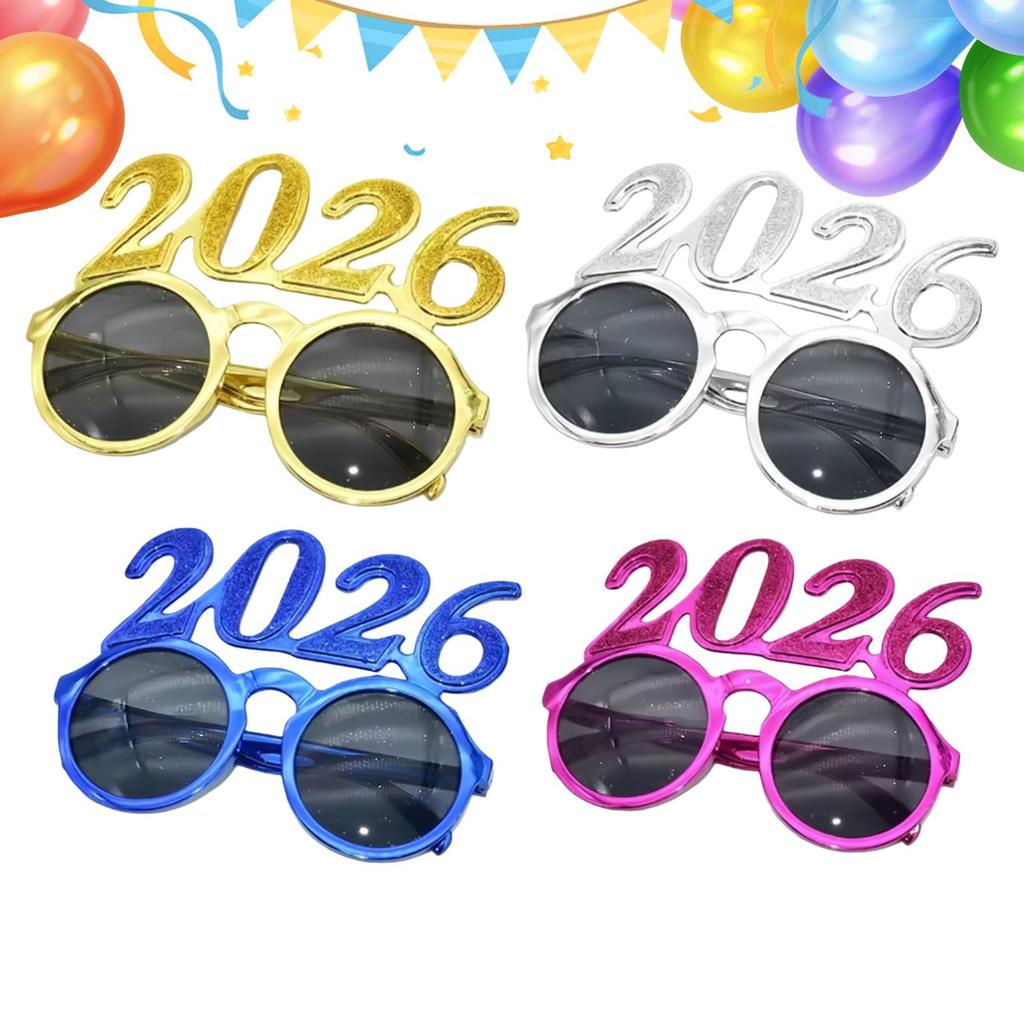 2026 Xmas Party Decoration Funny Glasses Number Eyeglasses 2026 Happy New Year Glasses Glitter Sunglasses Cosplay Prop