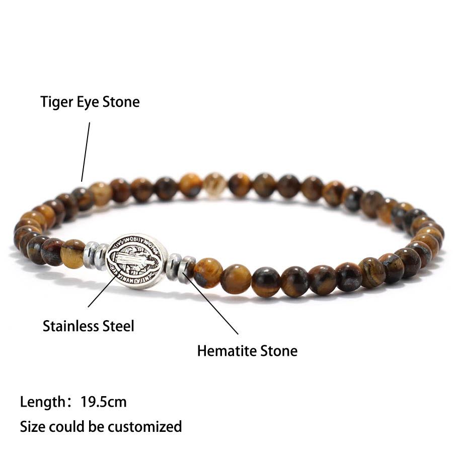 Trendy 4mm Kruis Armband Heren Dames Natuurlijke Tijgeroogsteen Turquoise Armband Handgemaakt Pauselijk Gebed Armband Mannelijke Manchet Sieraden