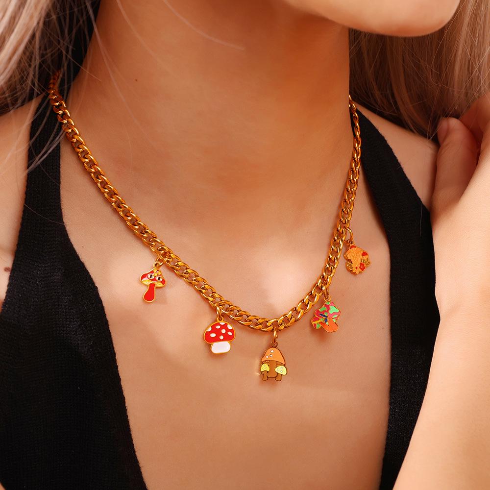 Adorable Multi-Shape Mushroom Pendant with Colorful Drip Oil Design