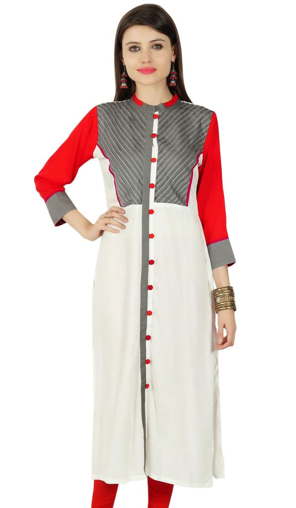Designer Ethnic Button Down Solid Kurti Rayon Top Kurta Women Tunic Casual