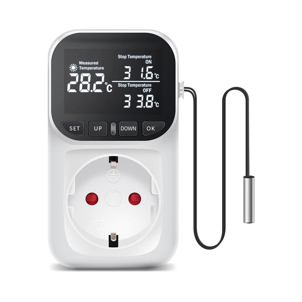 

Digital Temperature Controller LCD Thermostat Switch Outler EU Plug Temp Control Timer Socket Heating Cooling Day&Night Control чёрный